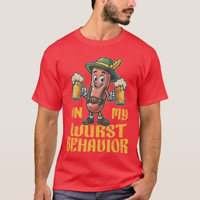 Oktoberfest German On My Wurst Behaviour Funny Bee T-Shirt (Front)