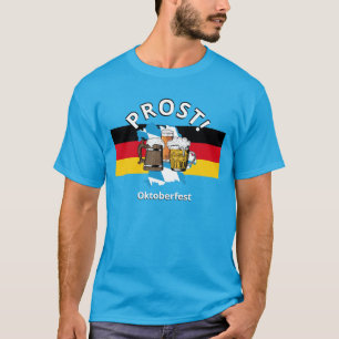 OKTOBERFEST Germany Flag PROST Cartoon Beers TEAL T-Shirt