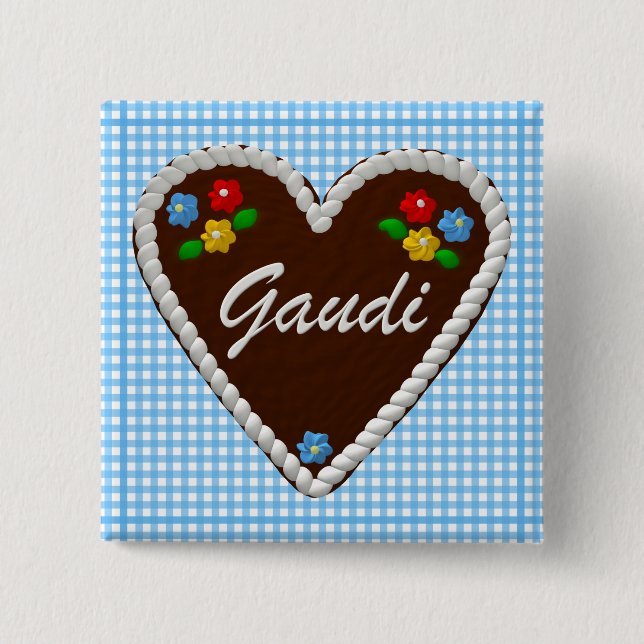 Oktoberfest Heart "Gaudi" 15 Cm Square Badge (Front)