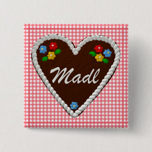 Oktoberfest Heart "Madl" 15 Cm Square Badge
