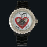 Oktoberfest Heart Spatzl Rhinestone Watch black<br><div class="desc">Cute stylish Bavarian Oktoberfest black rhinestone watch designed with a red and black heart featuring Alpine Edelweiss flowers and swirls,  text saying Oktoberfest Spatzl (Sweetheart in Bavarian language). Edelweiss grow in the mountains of Switzerland, Austria,  Bavaria, Germany and other alpine places.German traditional gingerbread heart design</div>