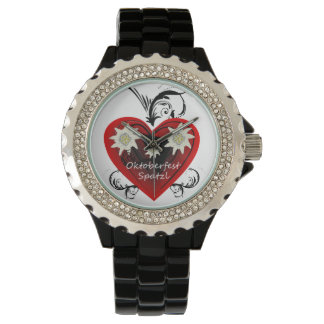 Oktoberfest Heart Spatzl Rhinestone Watch black