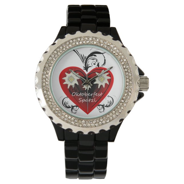 Oktoberfest Heart Spatzl Rhinestone Watch black (Front)