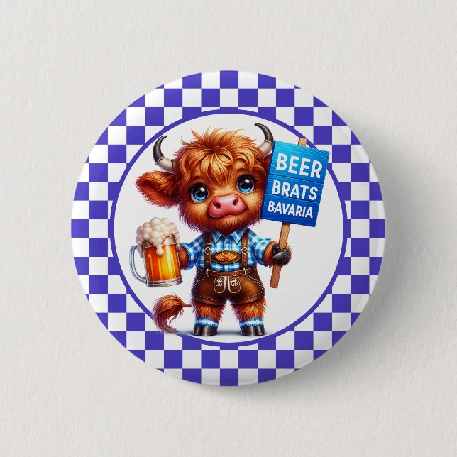 Oktoberfest Highland Cow  6 Cm Round Badge (Front)