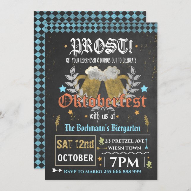 Oktoberfest Invitation - Beer party invitation (Front/Back)