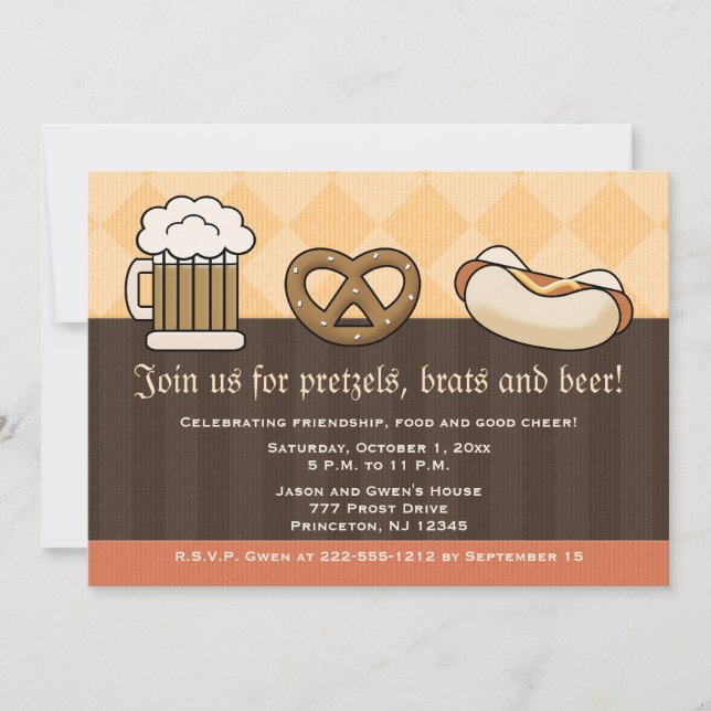 Oktoberfest Invitations Beer Mug Pretzel Hot Dog (Front)