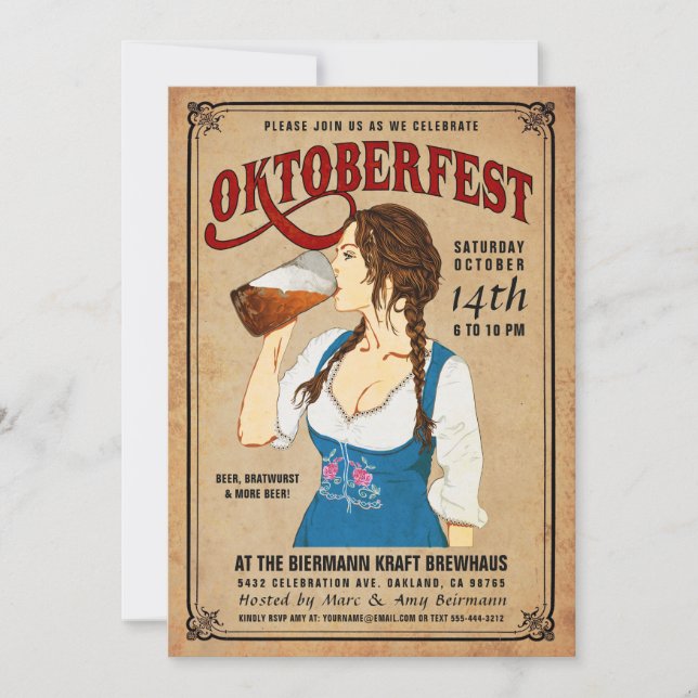 Oktoberfest Invitations Vintage Oktoberfest Woman (Front)