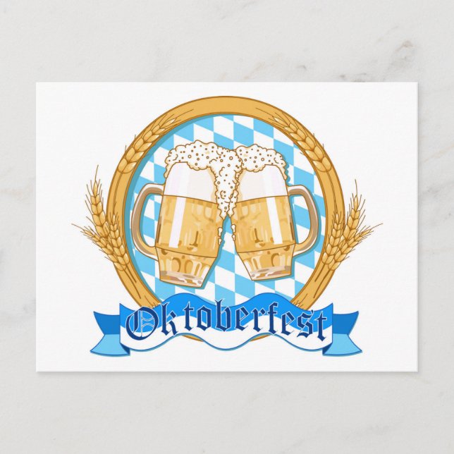 Oktoberfest Label Design With Beer Glasses Postcard (Front)