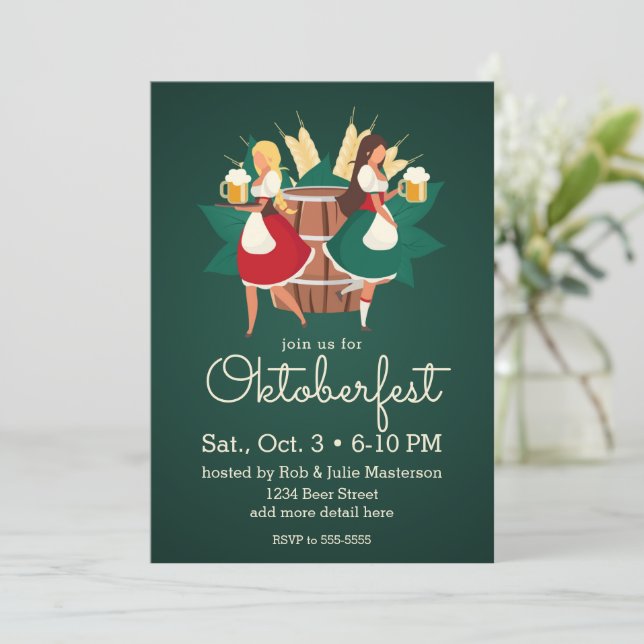 Oktoberfest Ladies, beer barrel Invitation (Standing Front)