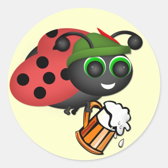 Oktoberfest Ladybug with Beer Classic Round Sticker (Front)