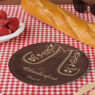 Oktoberfest Lederhosen Bavarian Embroidery Paper Plate