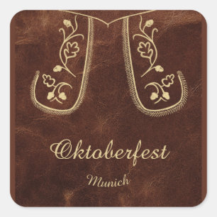 Oktoberfest Lederhosen Bavarian Embroidery Square Sticker