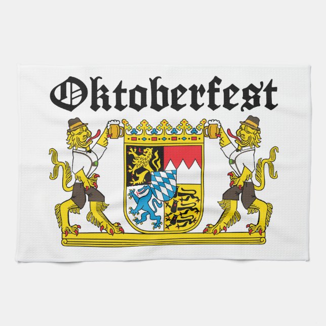 Oktoberfest - Leones con cerveza Tea Towel (Horizontal)