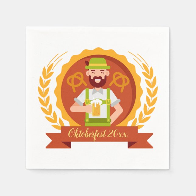 Oktoberfest Man in Alpine Hat with Beer Napkin (Front)