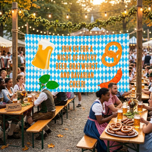 Oktoberfest Party Banner Bavarian Beer & Pretzel