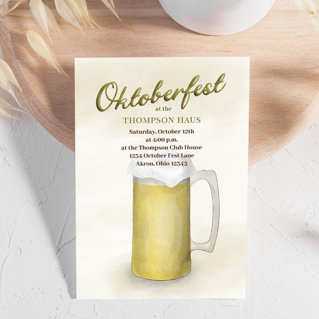 Oktoberfest Party Beer Invitation (Oktoberfest watercolor beer invitation. )