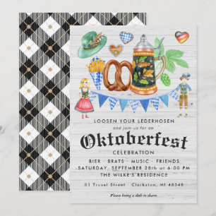 Oktoberfest Party Rustic Bavarian Beer & Pretzel Invitation