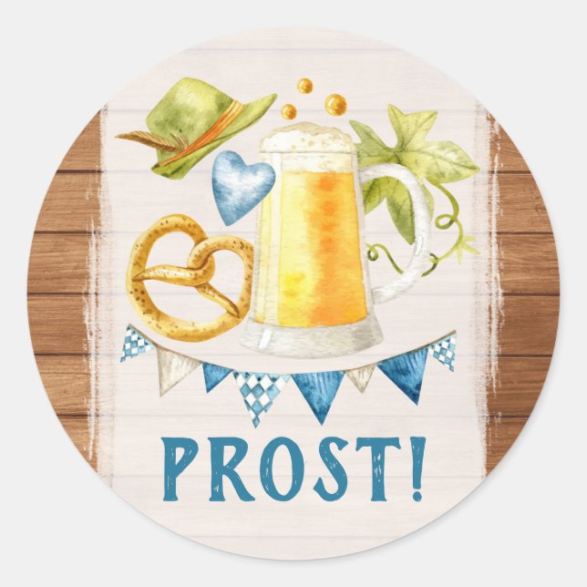 Oktoberfest Party Rustic Bavarian Beer Stein Classic Round Sticker (Front)