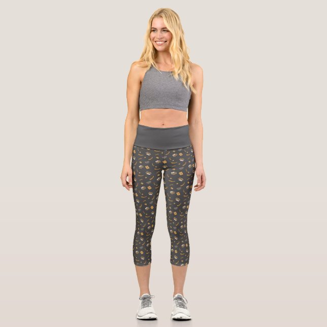 Oktoberfest Pretzel Beer Festival Pattern Blue Capri Leggings (Front)