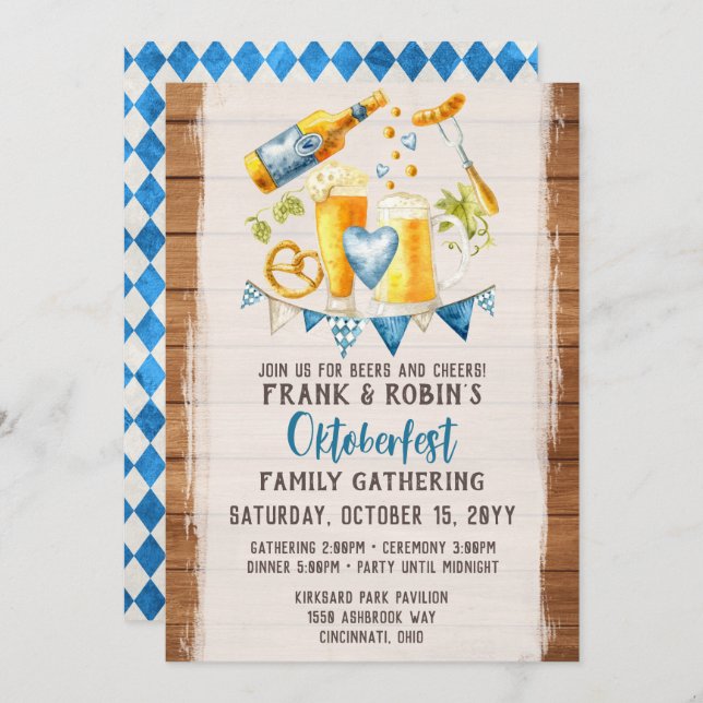 Oktoberfest Rustic Bavarian Beer Custom Party Name Invitation (Front/Back)