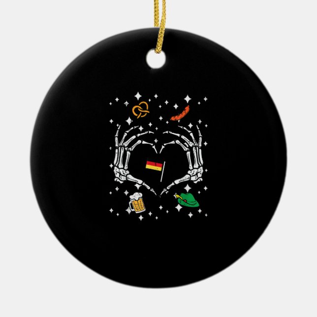 Oktoberfest Skeleton Hand Heart Flag German  Ceramic Ornament (Front)