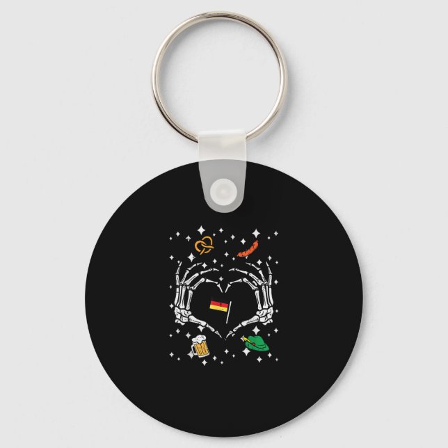 Oktoberfest Skeleton Hand Heart Flag German  Key Ring (Front)