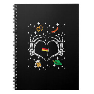 Oktoberfest Skeleton Hand Heart Flag German Notebook