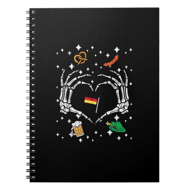Oktoberfest Skeleton Hand Heart Flag German  Notebook (Front)