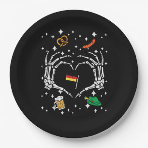 Oktoberfest Skeleton Hand Heart Flag German Paper Plate