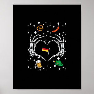 Oktoberfest Skeleton Hand Heart Flag German  Poster