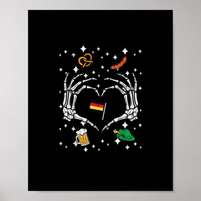 Oktoberfest Skeleton Hand Heart Flag German  Poster (Front)