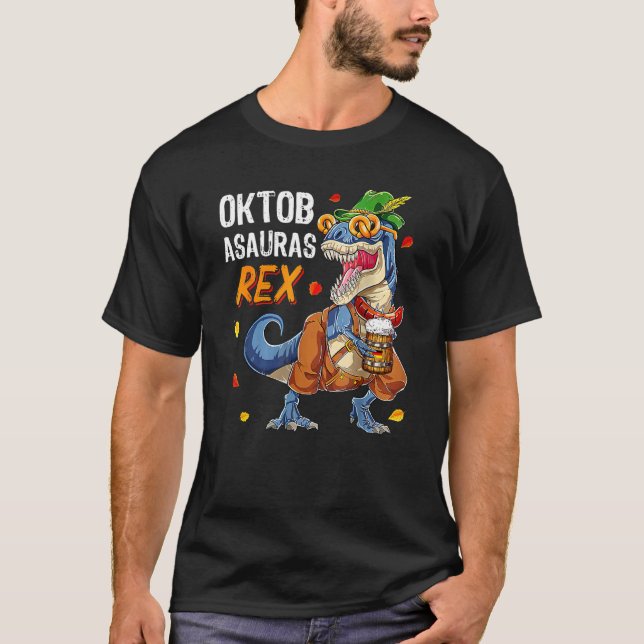 Oktoberfest T Rex Dinosaur Lederhosen Bavarian Cos T-Shirt (Front)