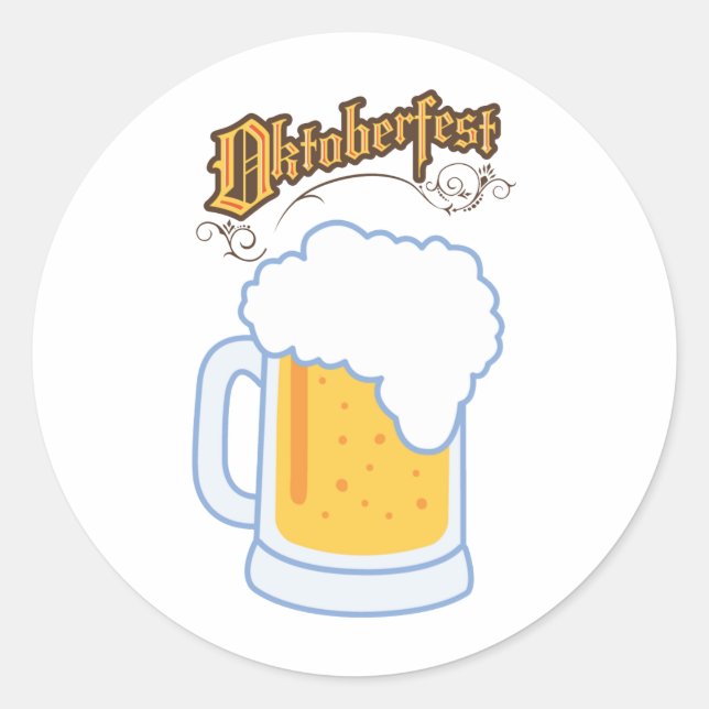 oktoberfest text and beer classic round sticker (Front)