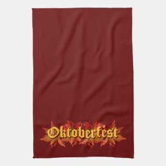 Oktoberfest Text Design With Autumn Leaves Tea Towel