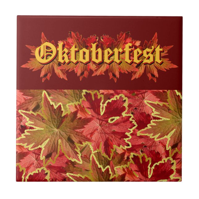 Oktoberfest Text Design With Autumn Leaves Tile (Front)
