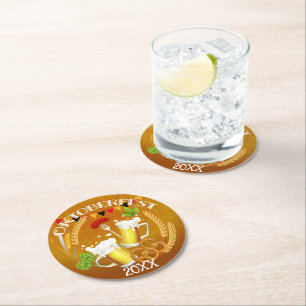 Oktoberfest Toasting Beer Round Paper Coaster