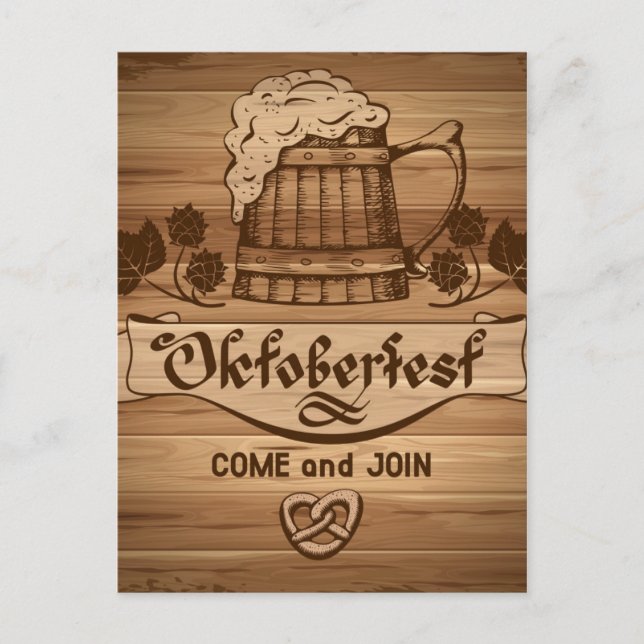 Oktoberfest, vintage poster with wooden postcard (Front)