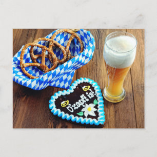 Oktoberfest with Beer, Pretzel and gingerbread Postcard