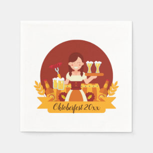 Oktoberfest Woman with Beer and Sausage Napkin