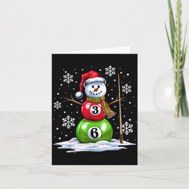 Ol Game Snowman Billiards Player Funny Christmas  Card (Front)