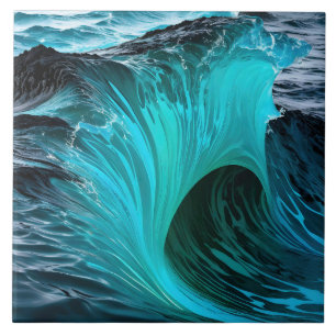 "Ola Tiburón" Blue Shark Wave Ceramic Tile