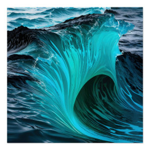"Ola Tiburón" Blue Shark Wave Poster