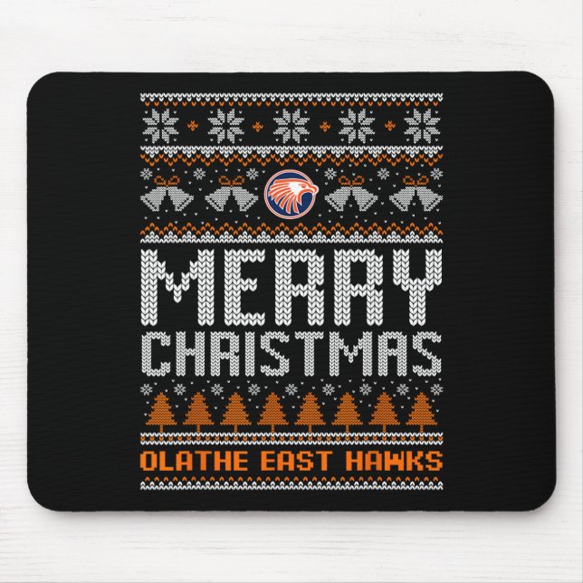 Olathe East Hawks Logo Merry Christmas Ugly Sweate Mouse Pad (Front)