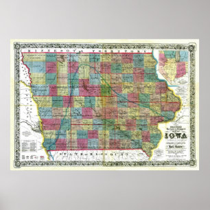 Old 1856 Iowa Map Poster