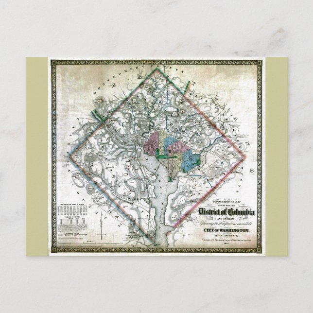 Old 1862 Washington District of Columbia Map Postcard (Front)