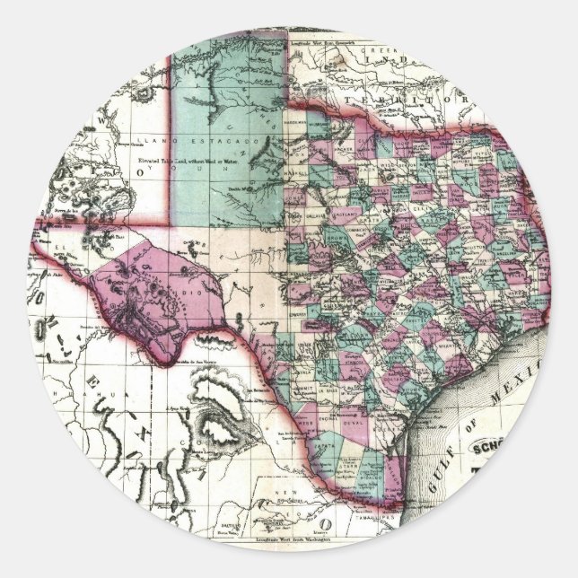 Old 1866 Texas Map Classic Round Sticker (Front)