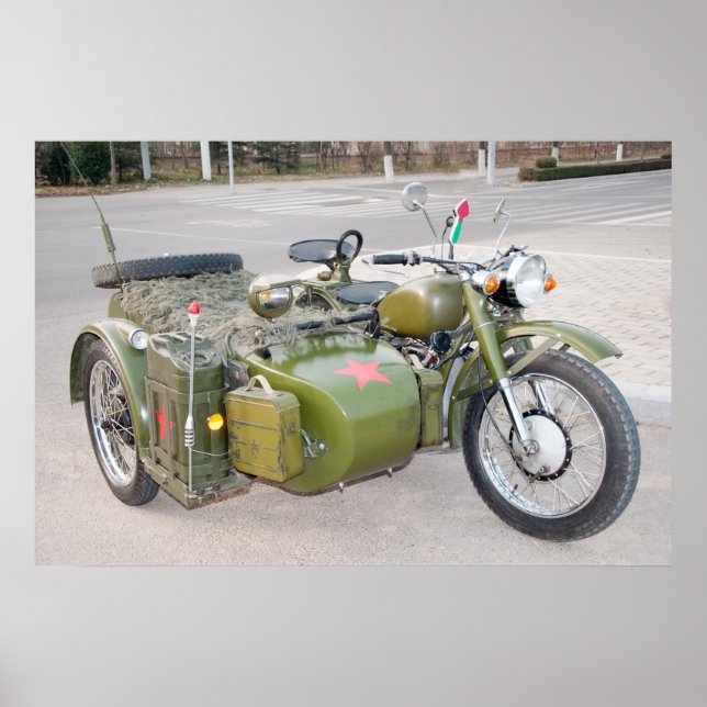 Old 750B-2 motorcycle with a sidecar Poster (Front)