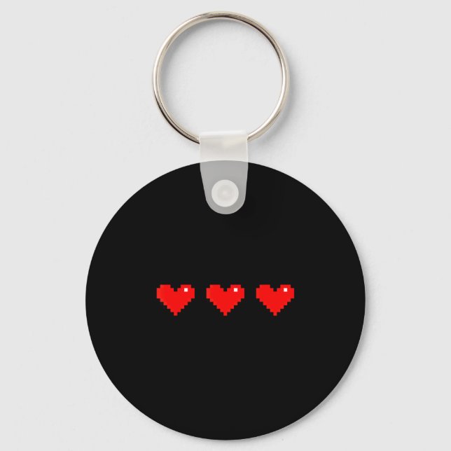 Old 8 Bit Heart Arcade Retro Xel Gamer Valentine's Key Ring (Front)