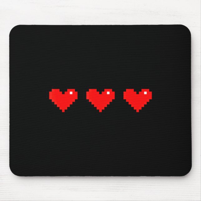 Old 8 Bit Heart Arcade Retro Xel Gamer Valentine's Mouse Pad (Front)
