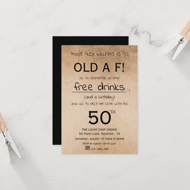 OLD A F  Birthday Party  Invitation (Front/Back In Situ)